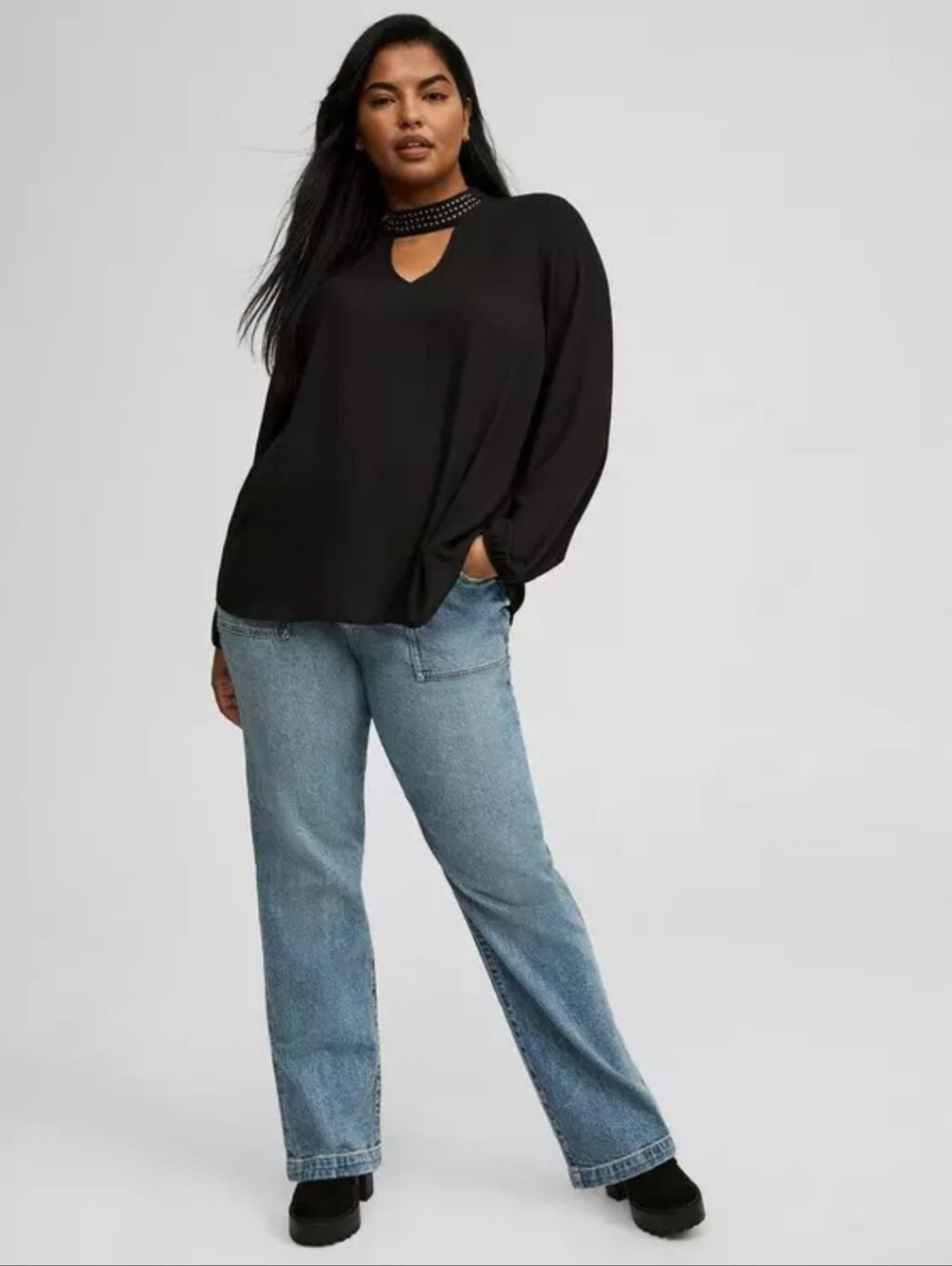 Torrid Georgette Mock Neck Flowy Black Blouse Size 2X NWOT
